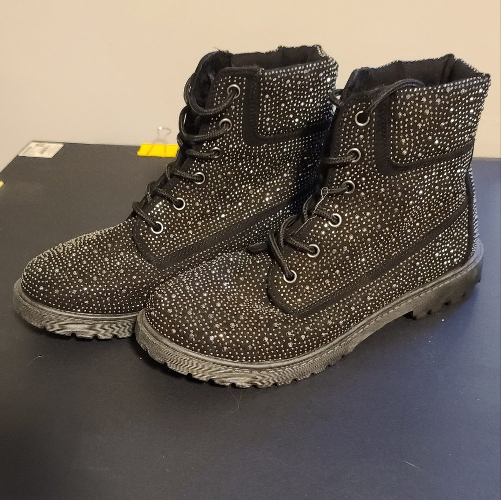 Rhinestone Lace Up Boots